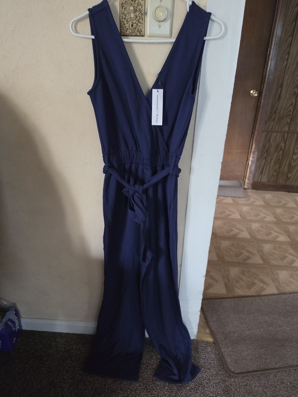 The Drop Women's @caralynmirand Sleeveless Wrap Jumpsuit Navy Size Small NWT